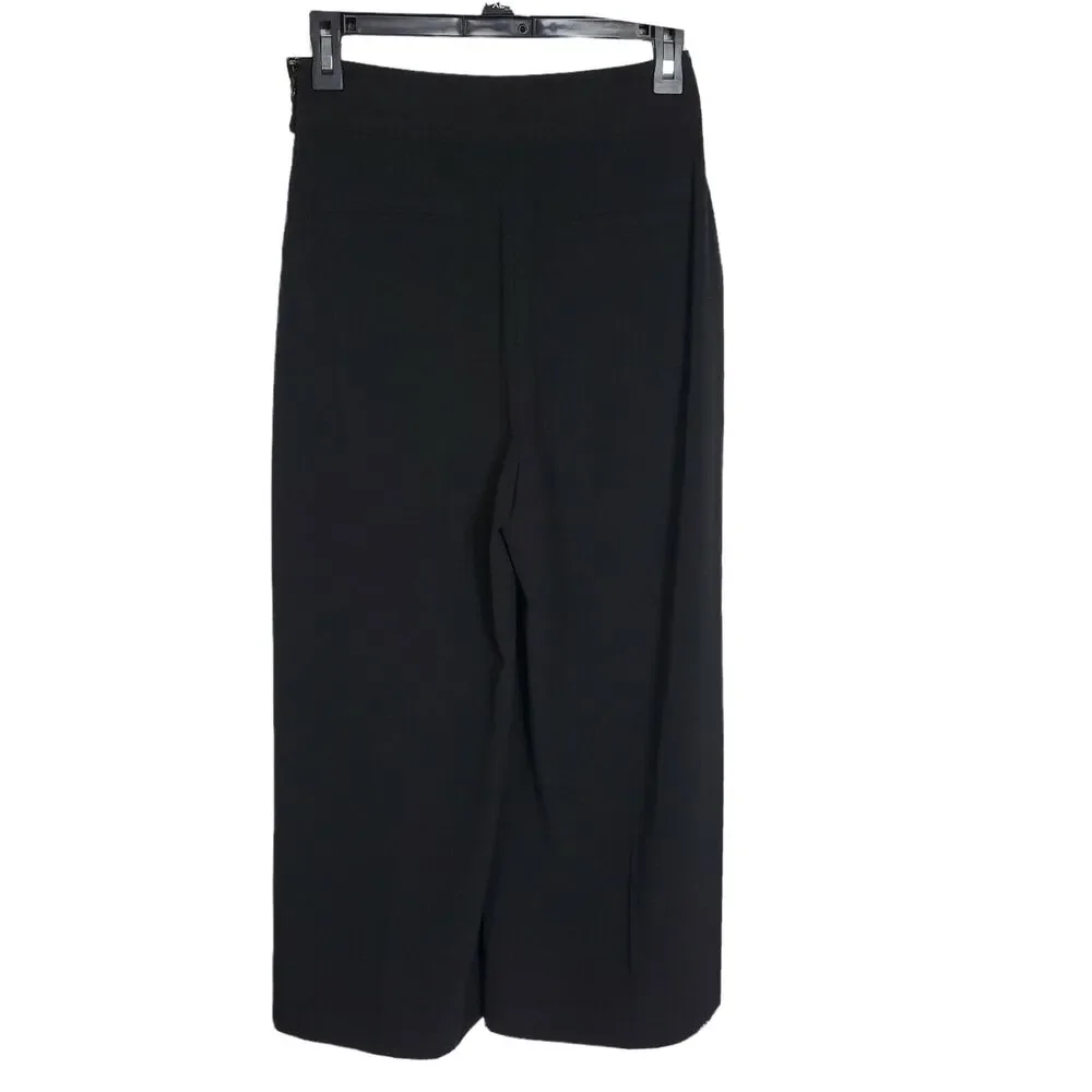 Jennifer Lopez Womens Pants Size 2 Black Cropped Dress Buckles Wide Leg Pockets